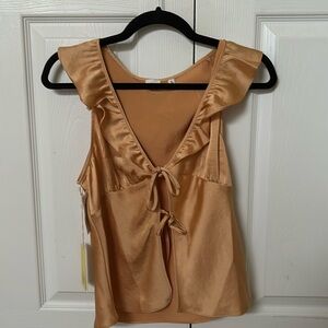 NWT Aritzia Wilfred Tonka Satin Blouse in Soft Apricot Peach